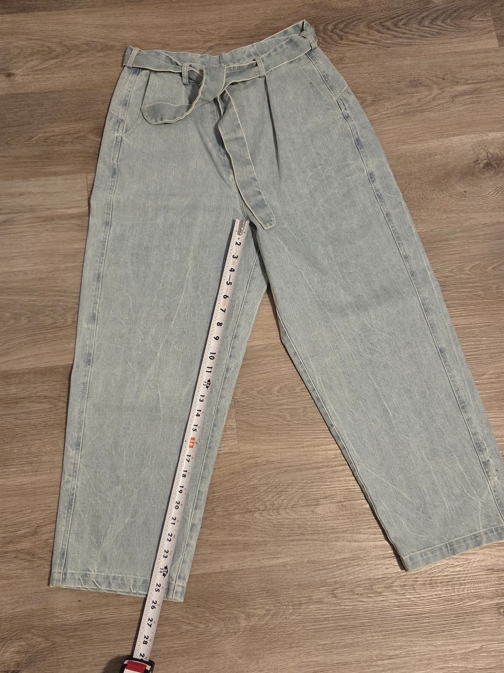 ANNTIAN High-Rise Light Wash Wide Leg Jeans with Self-Tie Belt - Light Blue Sz M - Picture 5 of 10